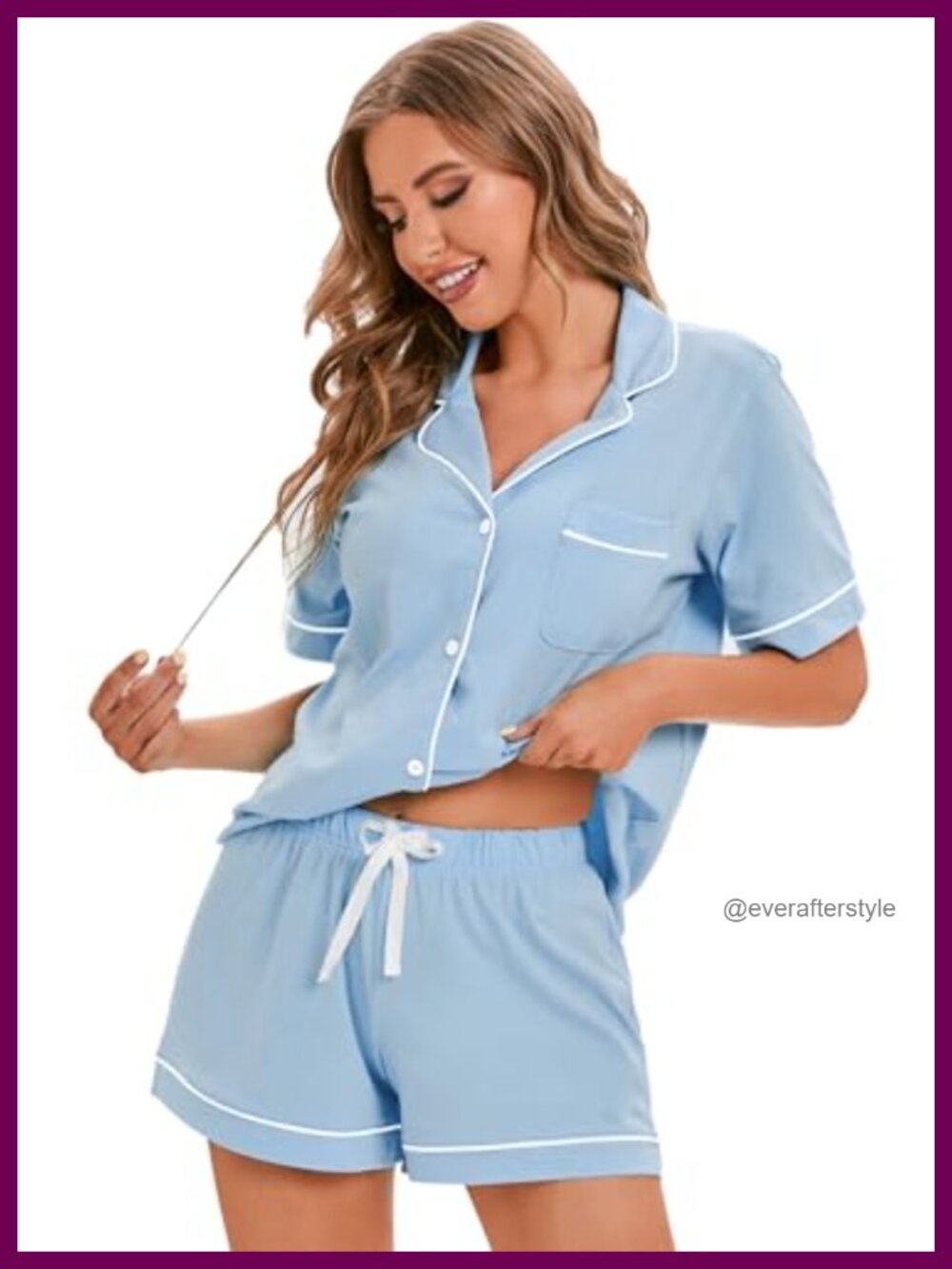 100% Cotton Pajama Set Button-Down Short Sleeve Sleepwear Loungewear